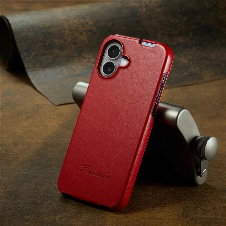 For iPhone 16 Plus Case Vertical Flip Leather Crazy Horse Texture Phone Cover - Red