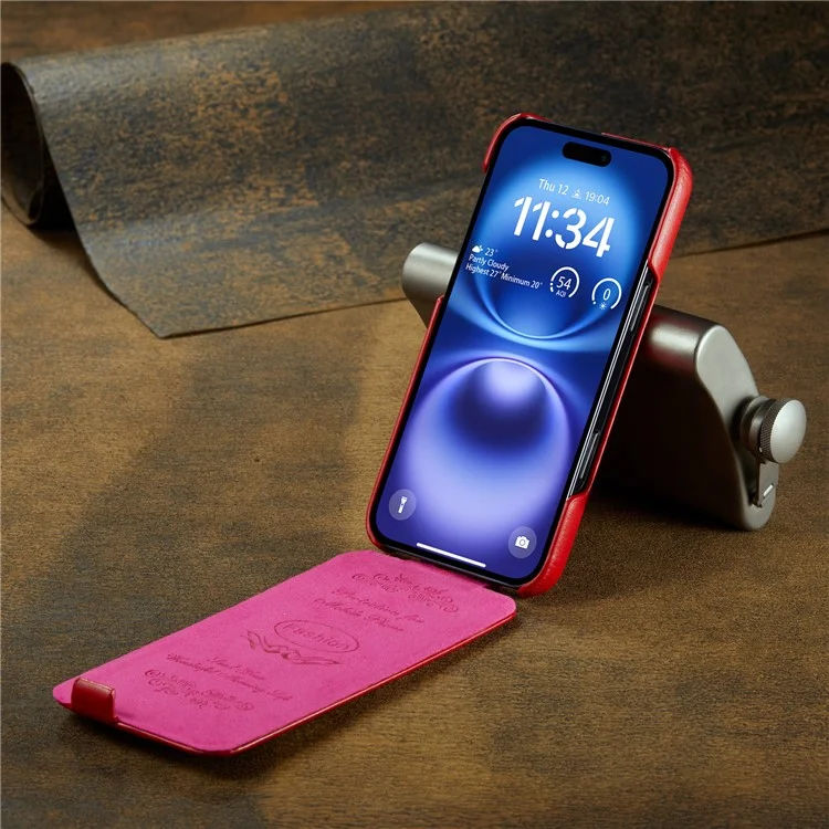 For iPhone 16 Plus Case Vertical Flip Leather Crazy Horse Texture Phone Cover - Red