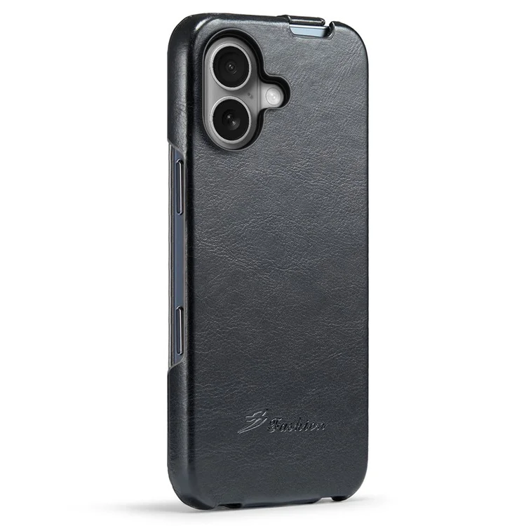 For iPhone 16 Case Vertical Flip Leather Crazy Horse Texture Phone Cover - Black