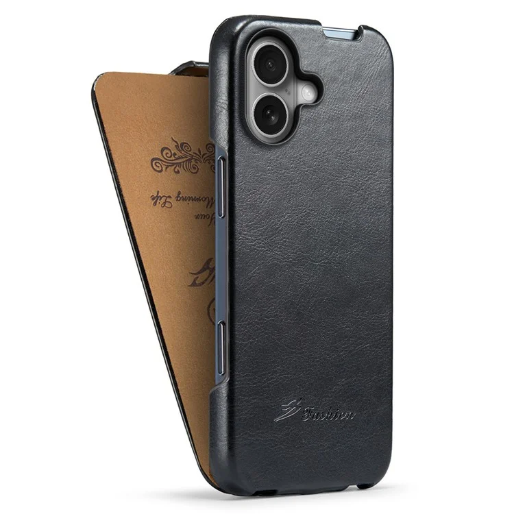 For iPhone 16 Case Vertical Flip Leather Crazy Horse Texture Phone Cover - Black