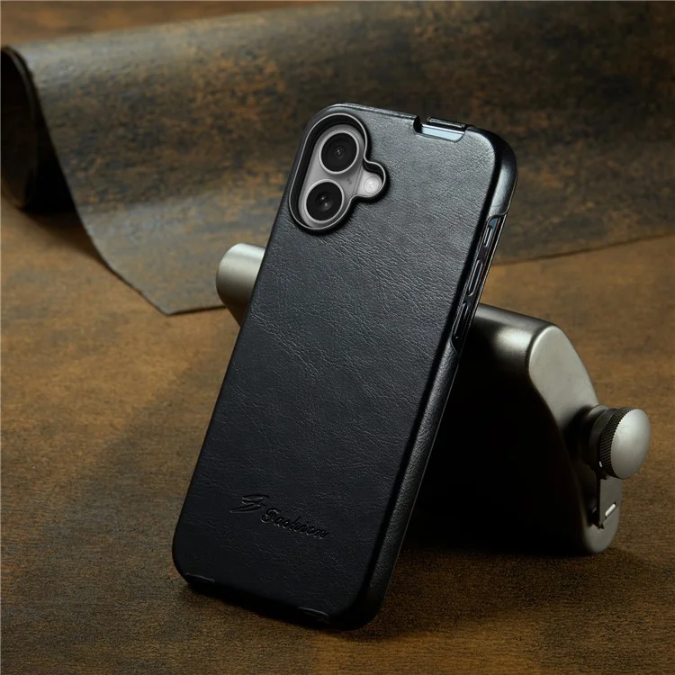 For iPhone 16 Case Vertical Flip Leather Crazy Horse Texture Phone Cover - Black