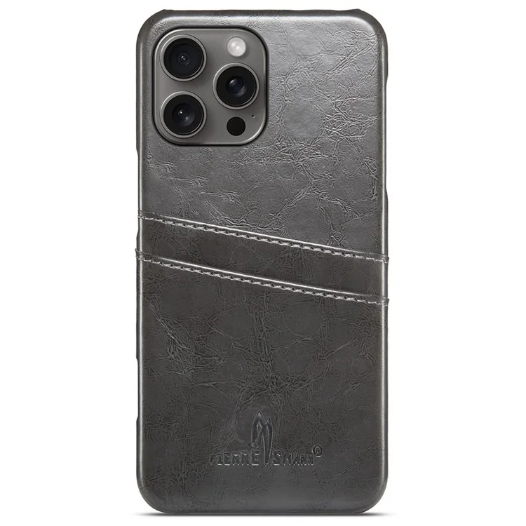 Fierre Shann Для Iphone 16 Pro Max Case Waxy pu Leather+PC Card Holder Phone Cover Phone - Серый