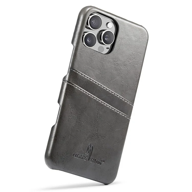 Fierre Shann Для Iphone 16 Pro Max Case Waxy pu Leather+PC Card Holder Phone Cover Phone - Серый