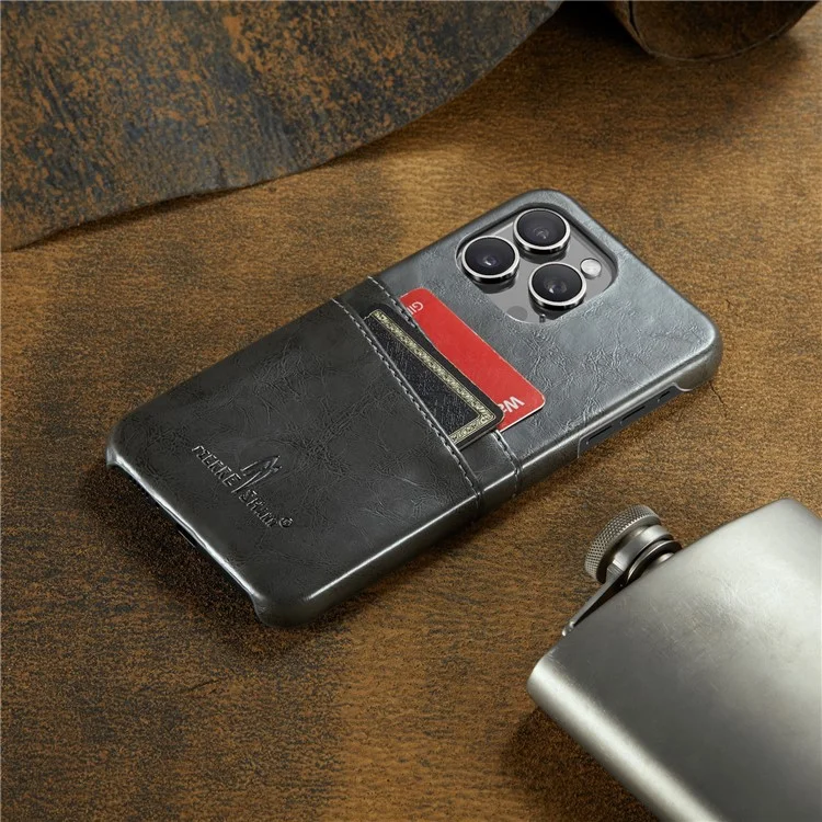 Fierre Shann Для Iphone 16 Pro Max Case Waxy pu Leather+PC Card Holder Phone Cover Phone - Серый