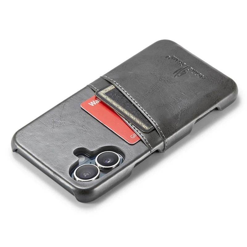 Fierre Shann Für Iphone 16 Plus Case Waxy PU Leder+pc -kartenhalter Telefonabdeckung - Grau