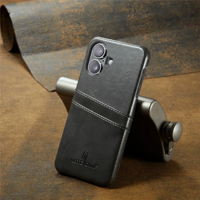 Fierre Shann Für Iphone 16 Plus Case Waxy PU Leder+pc -kartenhalter Telefonabdeckung - Grau