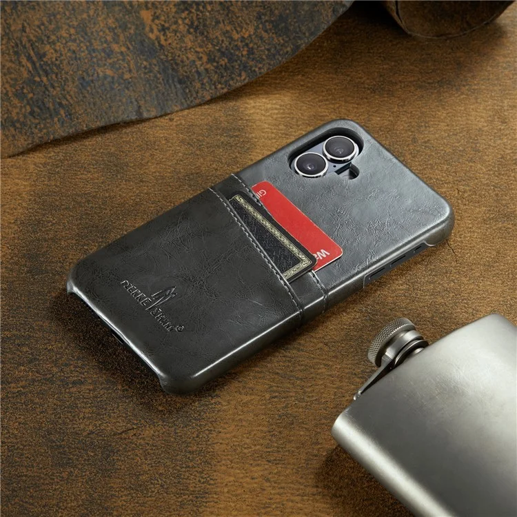 Fierre Shann Für Iphone 16 Plus Case Waxy PU Leder+pc -kartenhalter Telefonabdeckung - Grau