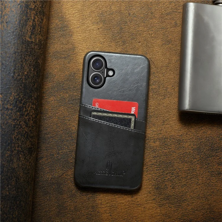 Fierre Shann Für Iphone 16 Plus Case Waxy PU Leder+pc -kartenhalter Telefonabdeckung - Grau