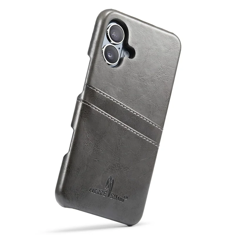 Fierre Shann Для Iphone 16 Case Waxy Leather+PC Card Holder Cover Phone Cover - Серый