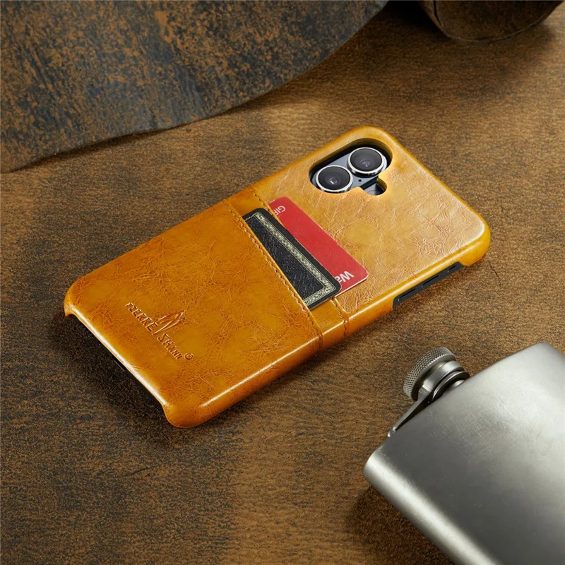 Fierre Shann Per Iphone 16 Case Waxy PU Waxy Pettore Coperchio Possibile - Giallo