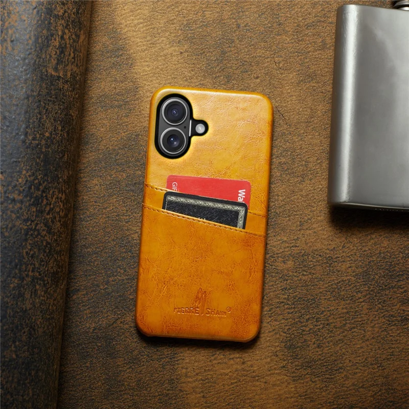Fierre Shann Per Iphone 16 Case Waxy PU Waxy Pettore Coperchio Possibile - Giallo