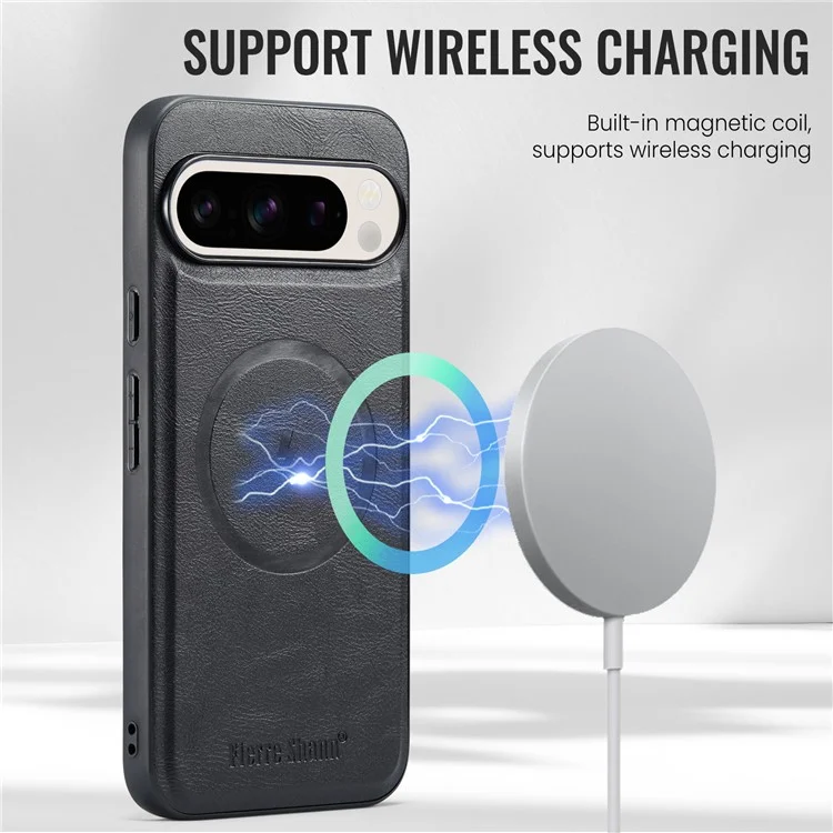 Fierre Shann 025 Estilo Para Google Pixel 9 Pro XL Case Leather+TPU Slots de Cartão Destacável Tampa - Preto