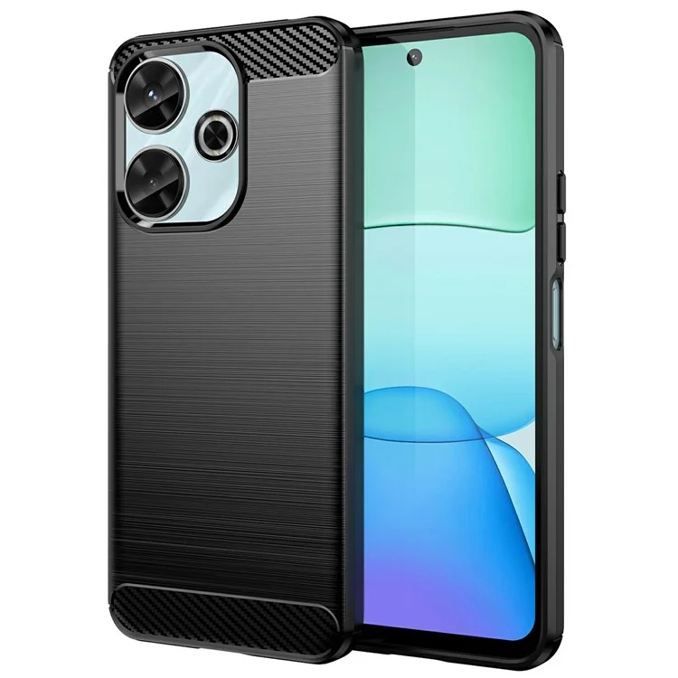 Para Xiaomi Redmi 13 4G / 13 5G / Poco M6 4G / Note 13R 5G / Poco M6 Plus 5G Capa Textura de Fibra de Carbono TPU Escovado Capa de Telefone - Preto