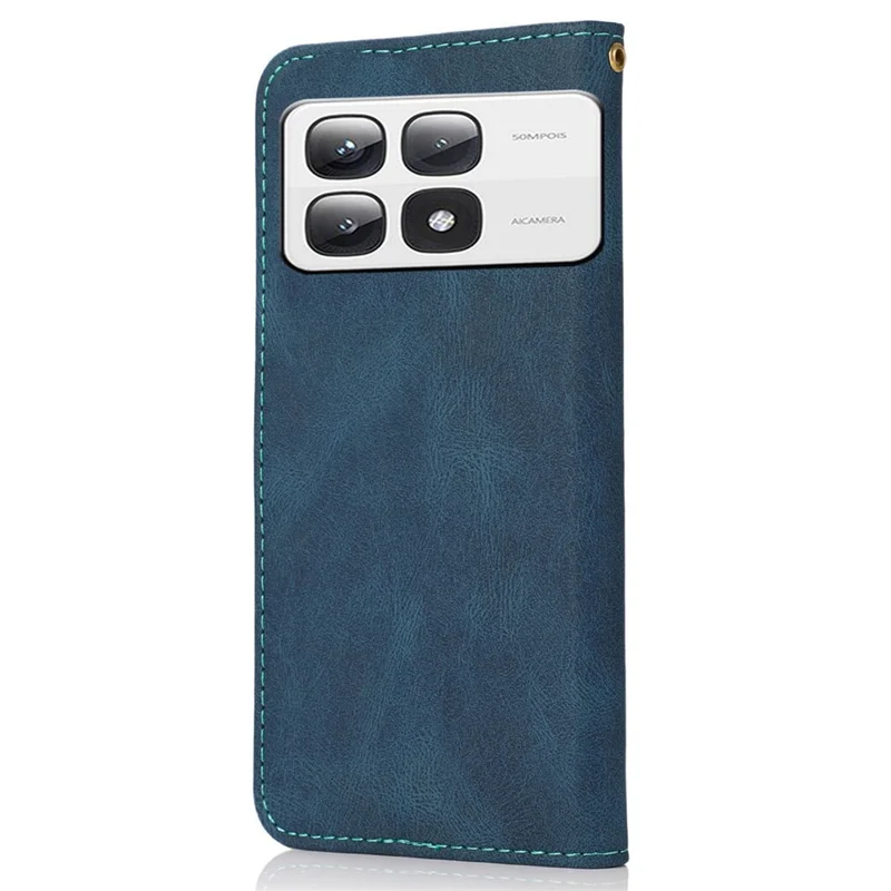 Для Xiaomi 14t Pro Cover Cover Color Splicing Swelet Stand The Leather Phone Case с Ремешком Для Запястья - Синий+зеленый