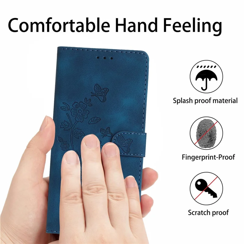 Para Xiaomi 14t Case de Cuero Imprimido Flower Telep Cover Willet Con Correa de Muñeca - Azul