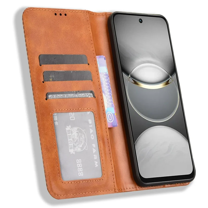 For TECNO Spark 30C 4G kL5n Leather Case Wallet Stand Retro Texture Phone Cover - Brown