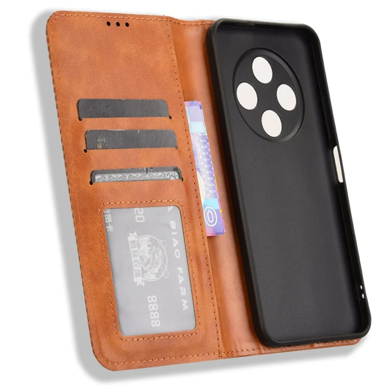 For TECNO Spark 30C 4G kL5n Leather Case Wallet Stand Retro Texture Phone Cover - Brown