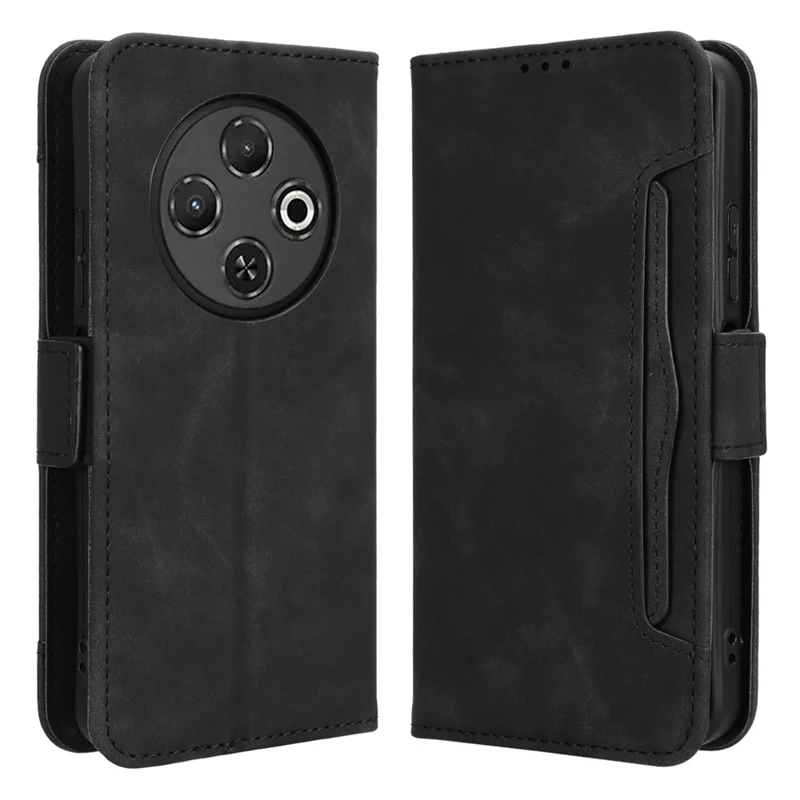 For TECNO Spark 30C 4G kL5n Leather Case Phone Wallet Cover with Multiple Card Slots - Black