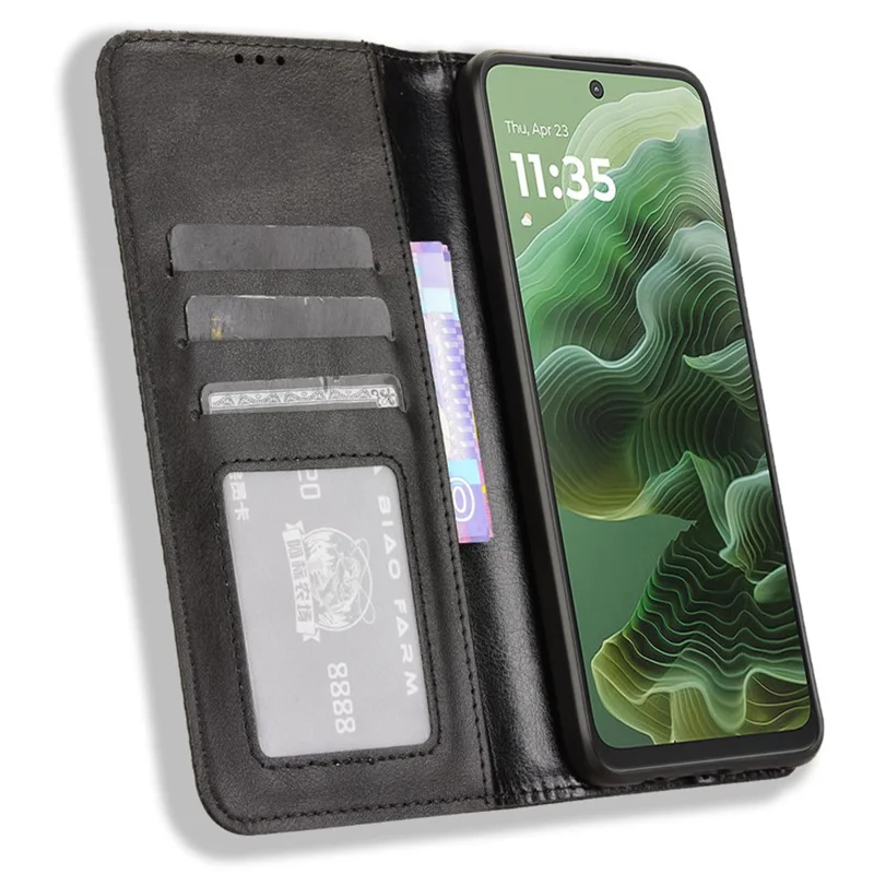 Per Motorola Moto G35 5G Custodia in Pelle Porta Banconote Supporto Texture Retrò Copertura Telefono - Nero