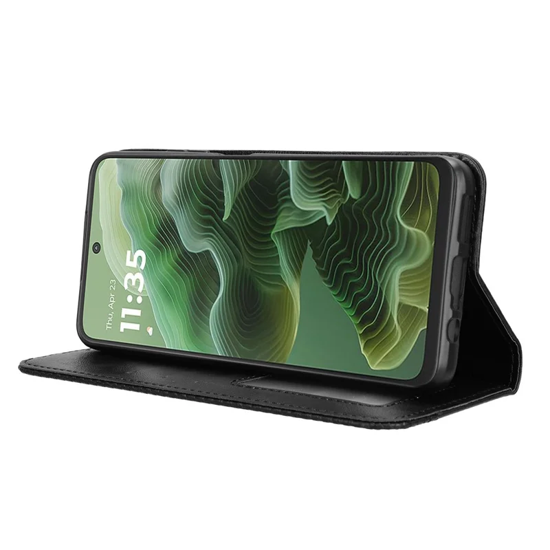 Per Motorola Moto G35 5G Custodia in Pelle Porta Banconote Supporto Texture Retrò Copertura Telefono - Nero