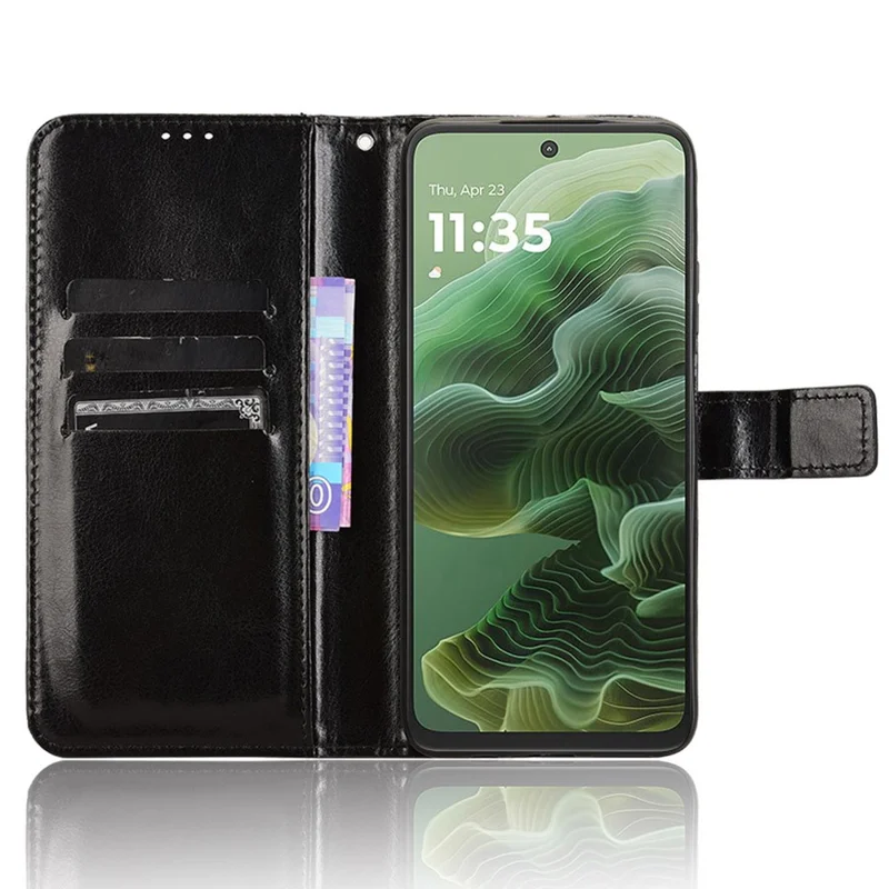 Per Motorola Moto G35 5G Custodia Crazy Horse Texture Pelle Sintetica Portafoglio Cover per Telefono - Nero