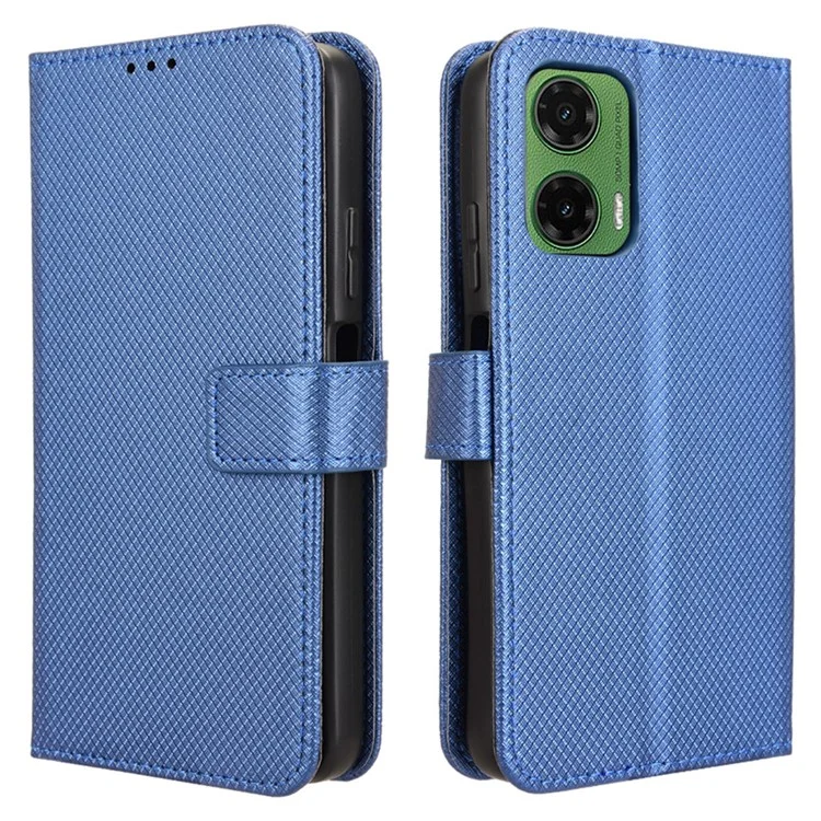 Para Motorola Moto G35 5G Case PU Leather Diamond Texture Wallet Phone Cover - Azul