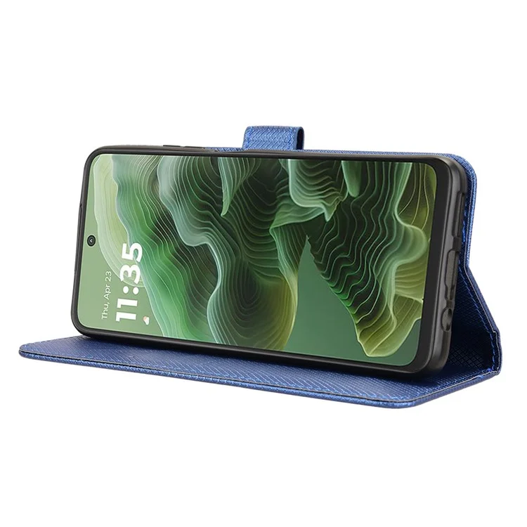 Para Motorola Moto G35 5G Case PU Leather Diamond Texture Wallet Phone Cover - Azul
