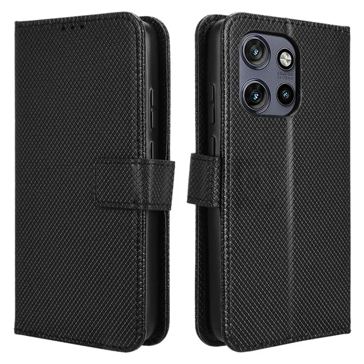 Pour Motorola Thinkphone 25 5G / Edge 50 Neo 5G / Moto S50 5G Étui PU Cuir Texture Diamant Portefeuille Housse Téléphone - Noir