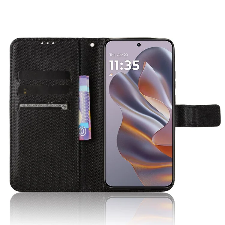 Pour Motorola Thinkphone 25 5G / Edge 50 Neo 5G / Moto S50 5G Étui PU Cuir Texture Diamant Portefeuille Housse Téléphone - Noir