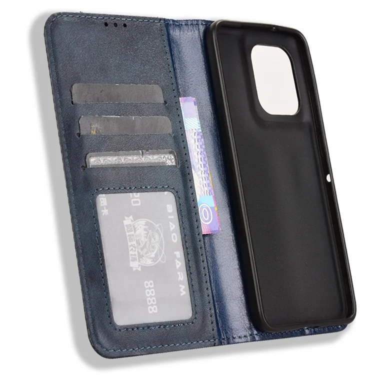Para Motorola Thinkphone 25 5G / Edge 50 Neo 5G / Moto S50 5G Leather Case Wallet Stand Retro Texture Phone Cover - Blue