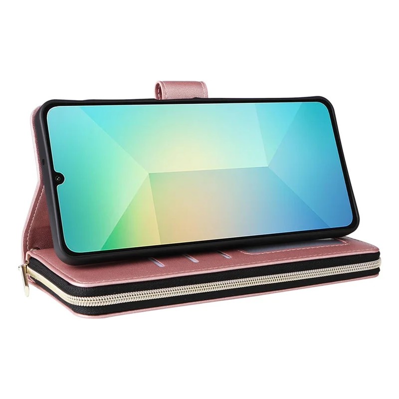 R20 Para Samsung Galaxy A06 Case Capacal de Bolsillo PU Cubierta de Cuero Con 9 Ranuras Para Tarjetas - Oro Rosa