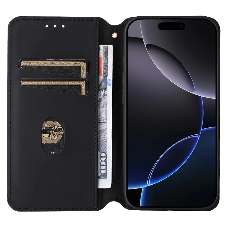 Für iPhone 16 Pro Max Wallet Case Rhombus Geprägte Leder-Handyhülle - Schwarz