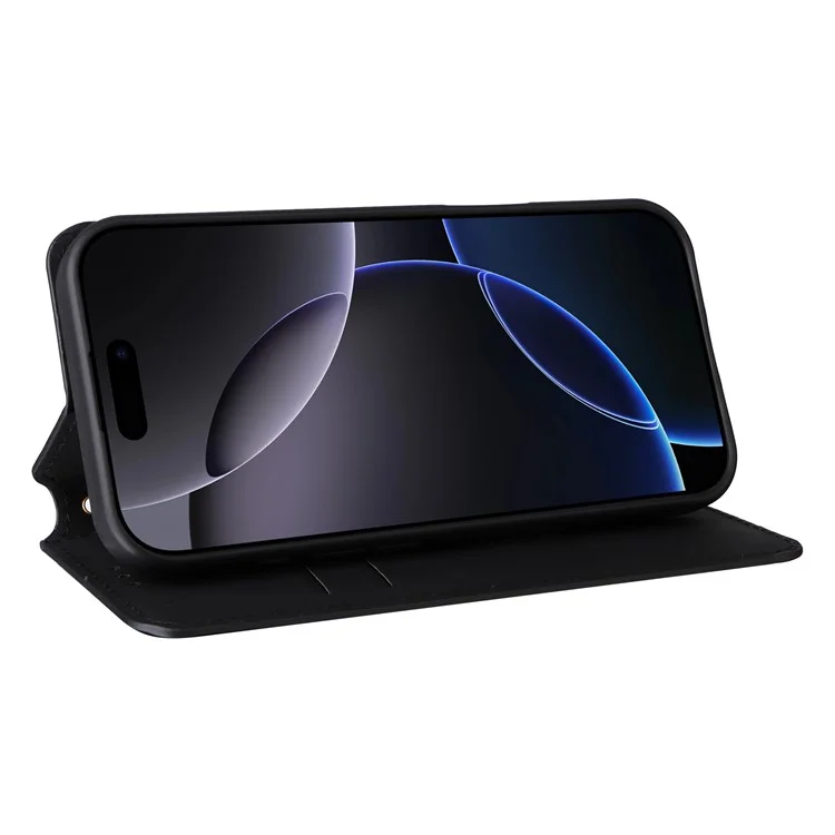 Für iPhone 16 Pro Max Wallet Case Rhombus Geprägte Leder-Handyhülle - Schwarz