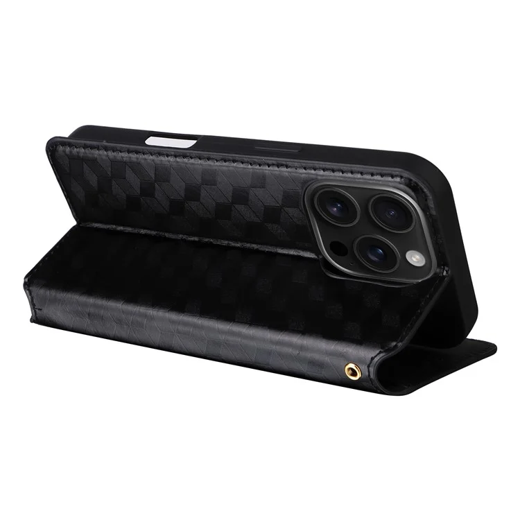 Für iPhone 16 Pro Max Wallet Case Rhombus Geprägte Leder-Handyhülle - Schwarz