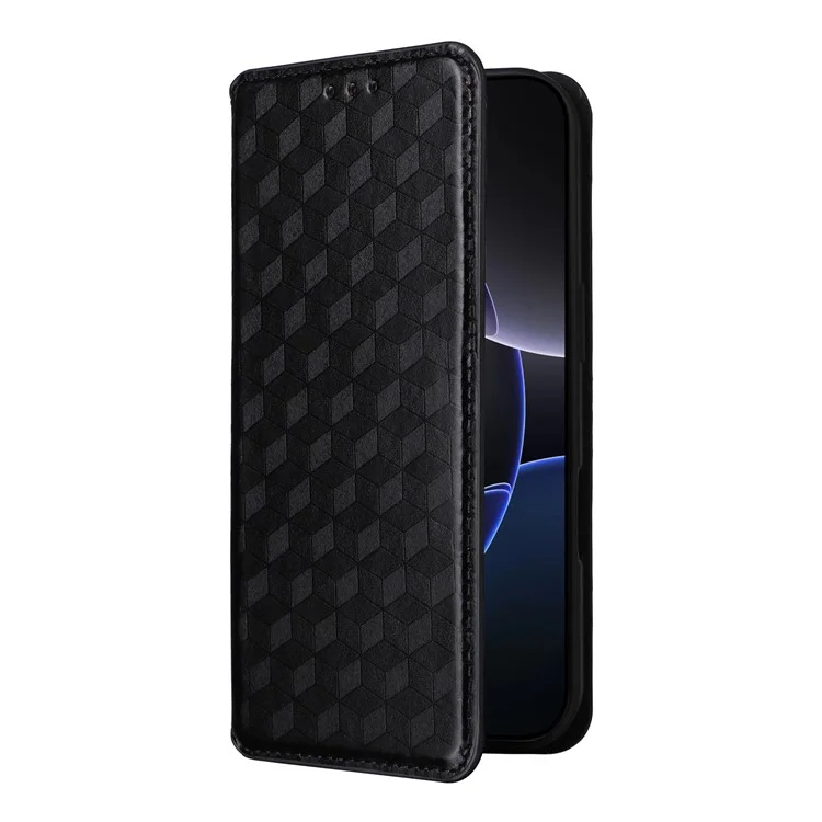 Für iPhone 16 Pro Max Wallet Case Rhombus Geprägte Leder-Handyhülle - Schwarz