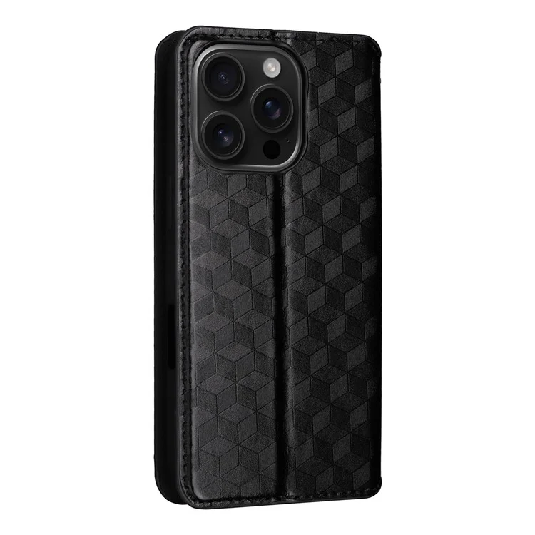 Für iPhone 16 Pro Max Wallet Case Rhombus Geprägte Leder-Handyhülle - Schwarz