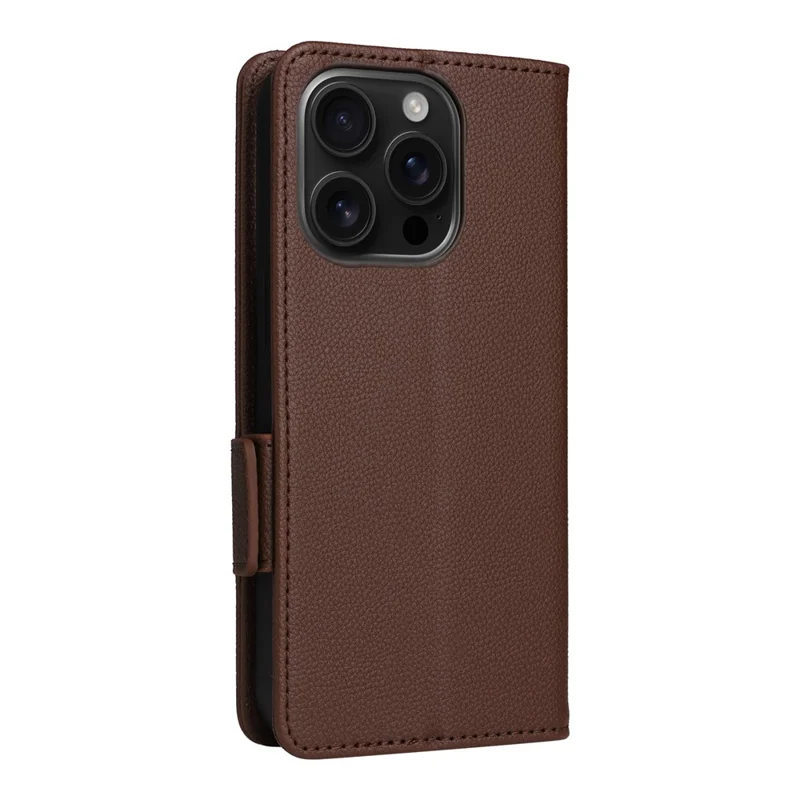 Para Iphone 16 Pro Max Case Litchi Texture PU Leather Willet Flip Phone Cover - Marrón