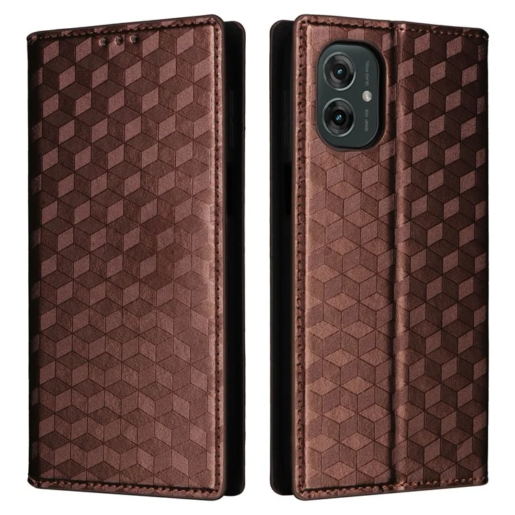 Per Motorola Moto G55 5G Wallet Case Rhombus Copertura Per Telefono in Pelle Impressa - Marrone