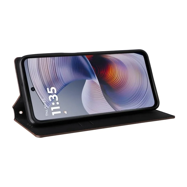 Per Motorola Moto G55 5G Wallet Case Rhombus Copertura Per Telefono in Pelle Impressa - Marrone