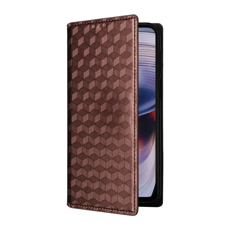 Per Motorola Moto G55 5G Wallet Case Rhombus Copertura Per Telefono in Pelle Impressa - Marrone