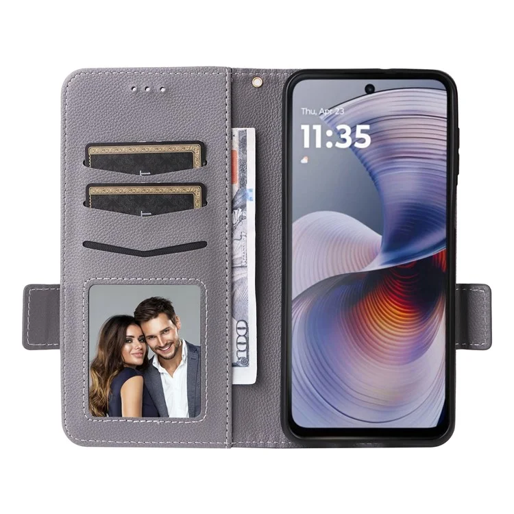 Para Motorola Moto G55 5G Case Litchi Texture PU Cuero de Cuero Flip Phone Cover - Gris