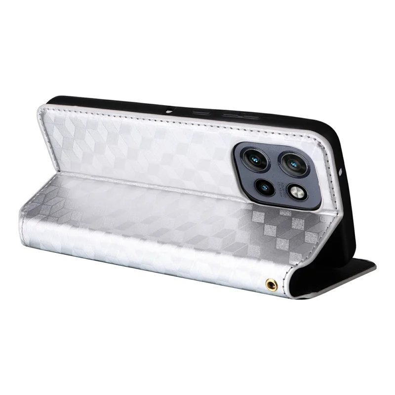 Per Motorola Edge 50 Neo 5G / Moto S50 5G Wallet Case Copertina di Telefono in Pelle Rhombus Exprinted - Argento