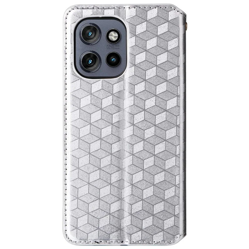 Per Motorola Edge 50 Neo 5G / Moto S50 5G Wallet Case Copertina di Telefono in Pelle Rhombus Exprinted - Argento