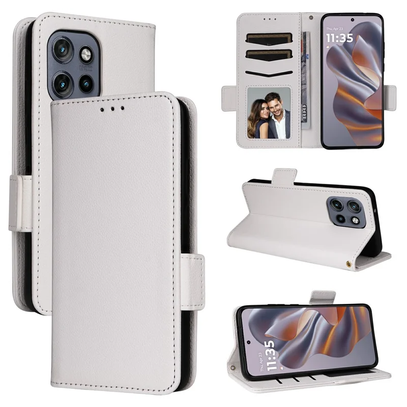 For Motorola Thinkphone 25 5G / Edge 50 Neo 5G / Moto S50 5G Case with Wrist Strap Litchi Texture PU Leather Wallet Phone Cover - White