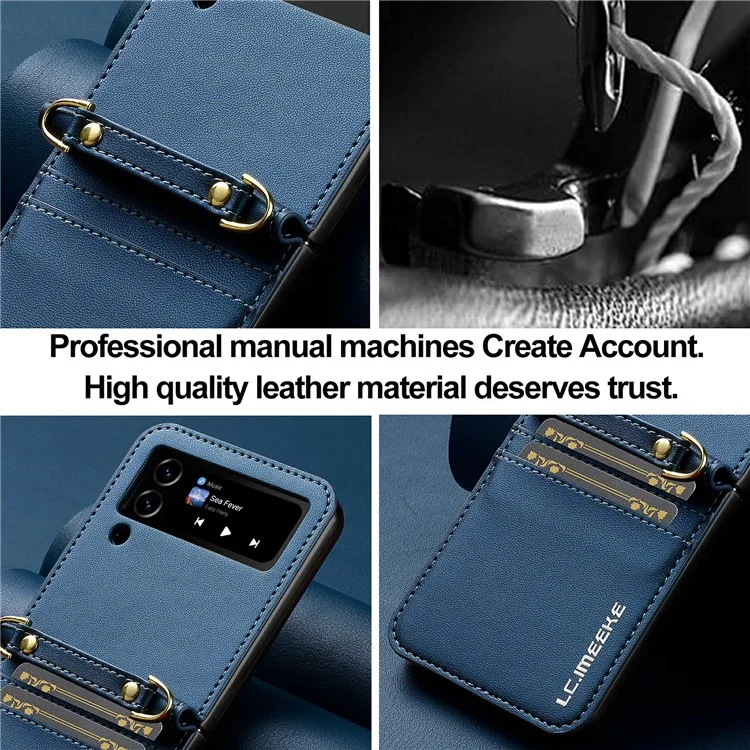 Lc. Imeeke L1 Pour Samsung Galaxy Z Flip3 5G Case Courture + pc Couverture pc Avec Staps Sostes de Carte - Bleu