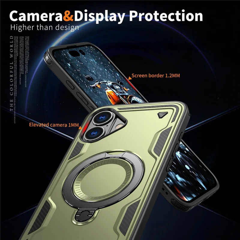 For iPhone 16 Case Compatible with MagSafe Military Protection PC+TPU Kickstand Phone Cover - Olive Green