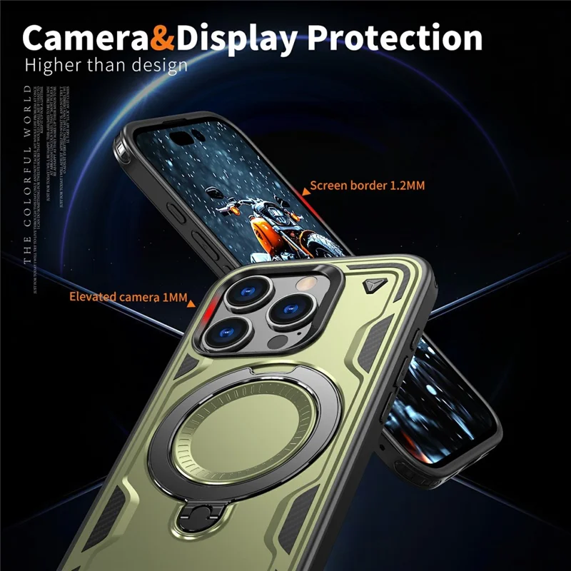 For iPhone 16 Pro Case Compatible with MagSafe Military Protection PC+TPU Kickstand Phone Cover - Olive Green