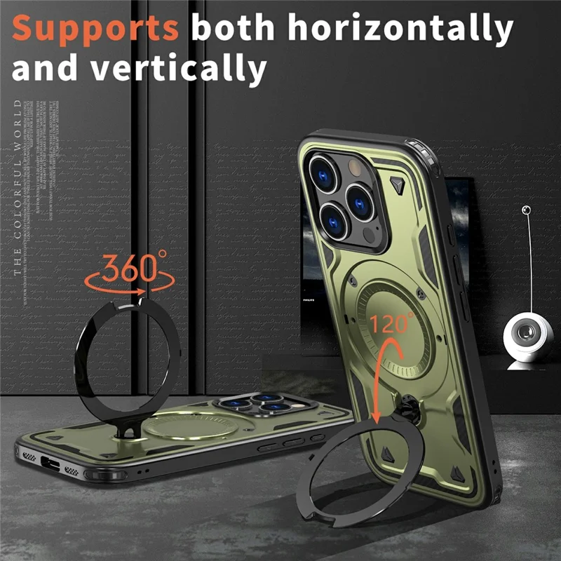 For iPhone 16 Pro Case Compatible with MagSafe Military Protection PC+TPU Kickstand Phone Cover - Olive Green