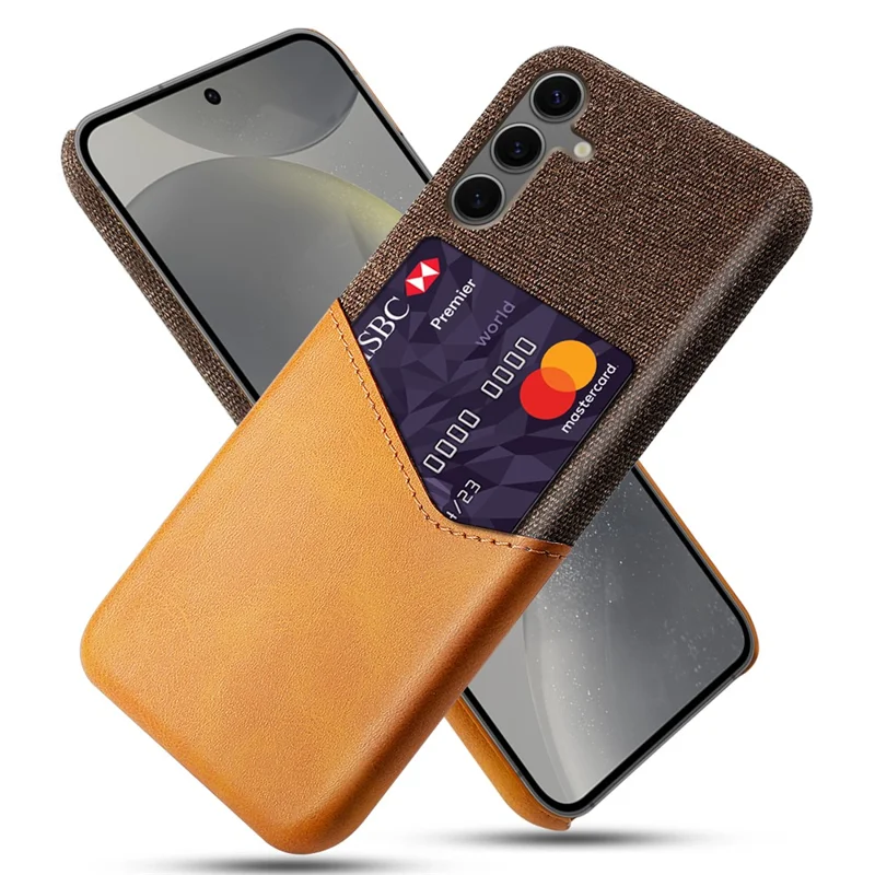 For Samsung Galaxy S24 FE Case Cloth Texture PU Leather Hard PC Card Slot Phone Cover - Orange