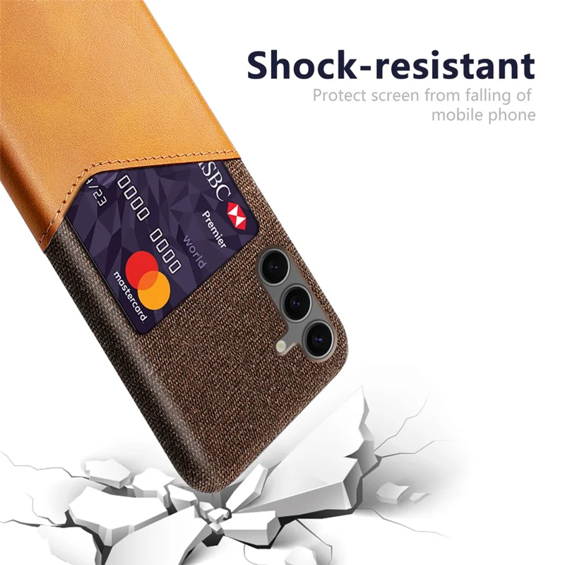 For Samsung Galaxy S24 FE Case Cloth Texture PU Leather Hard PC Card Slot Phone Cover - Orange